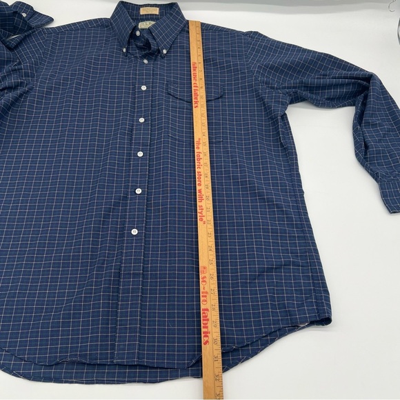 Vintage L.L. Bean Button-Up Shirt – Size 17.5x35 Made in USA – Navy Grid Check - Picture 10 of 13